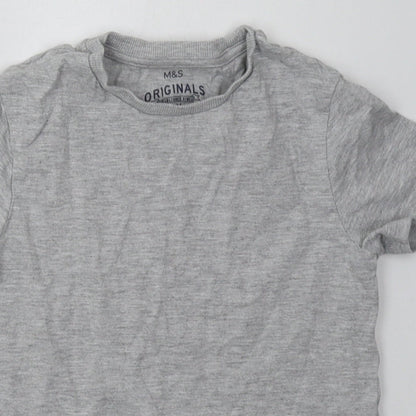 Marks and Spencer Boys Grey  Cotton Basic T-Shirt Size 5-6 Years Crew Neck Pullover