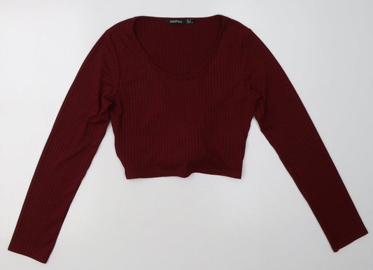Boohoo Womens Red  Polyester Pullover Sweatshirt Size 10  Pullover - Cropped