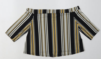 pink vanila Womens Yellow Striped Polyester Cropped Tank Size 10 Off the Shoulder