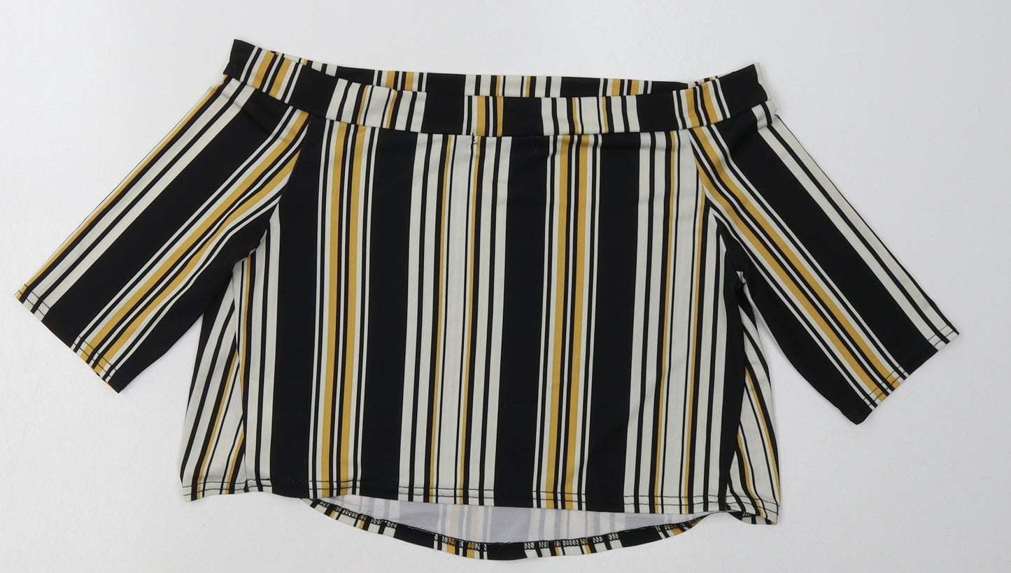 pink vanila Womens Yellow Striped Polyester Cropped Tank Size 10 Off the Shoulder
