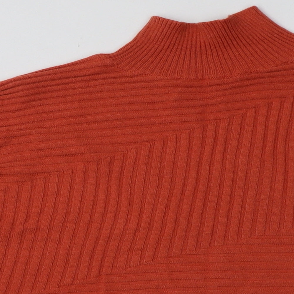 Close-up detail of River Island women’s orange acrylic pullover sweatshirt, size S, pullover