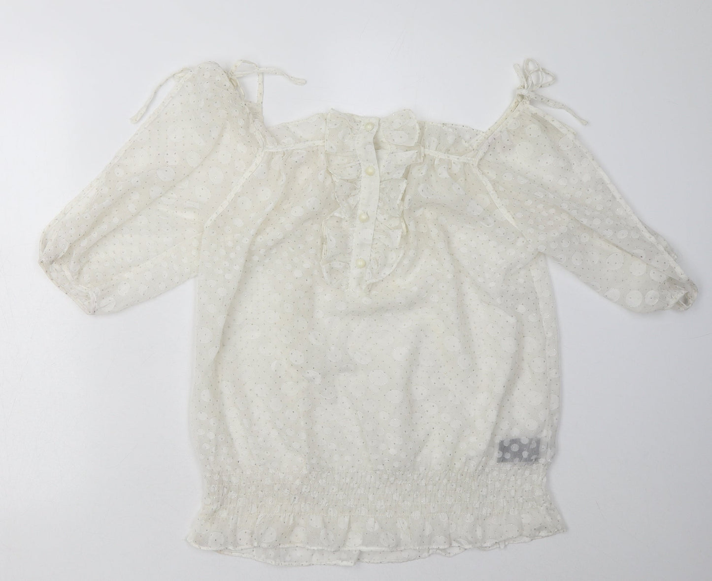 QED London Womens White Polka Dot Polyester Basic Blouse Size M Off the Shoulder