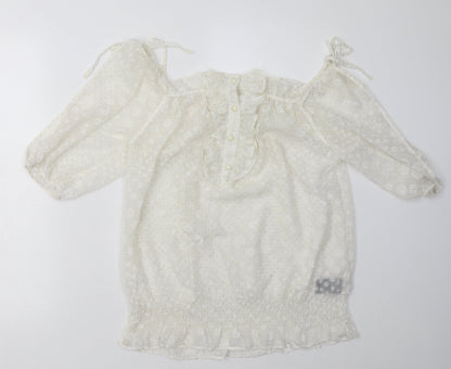 QED London Womens White Polka Dot Polyester Basic Blouse Size M Off the Shoulder