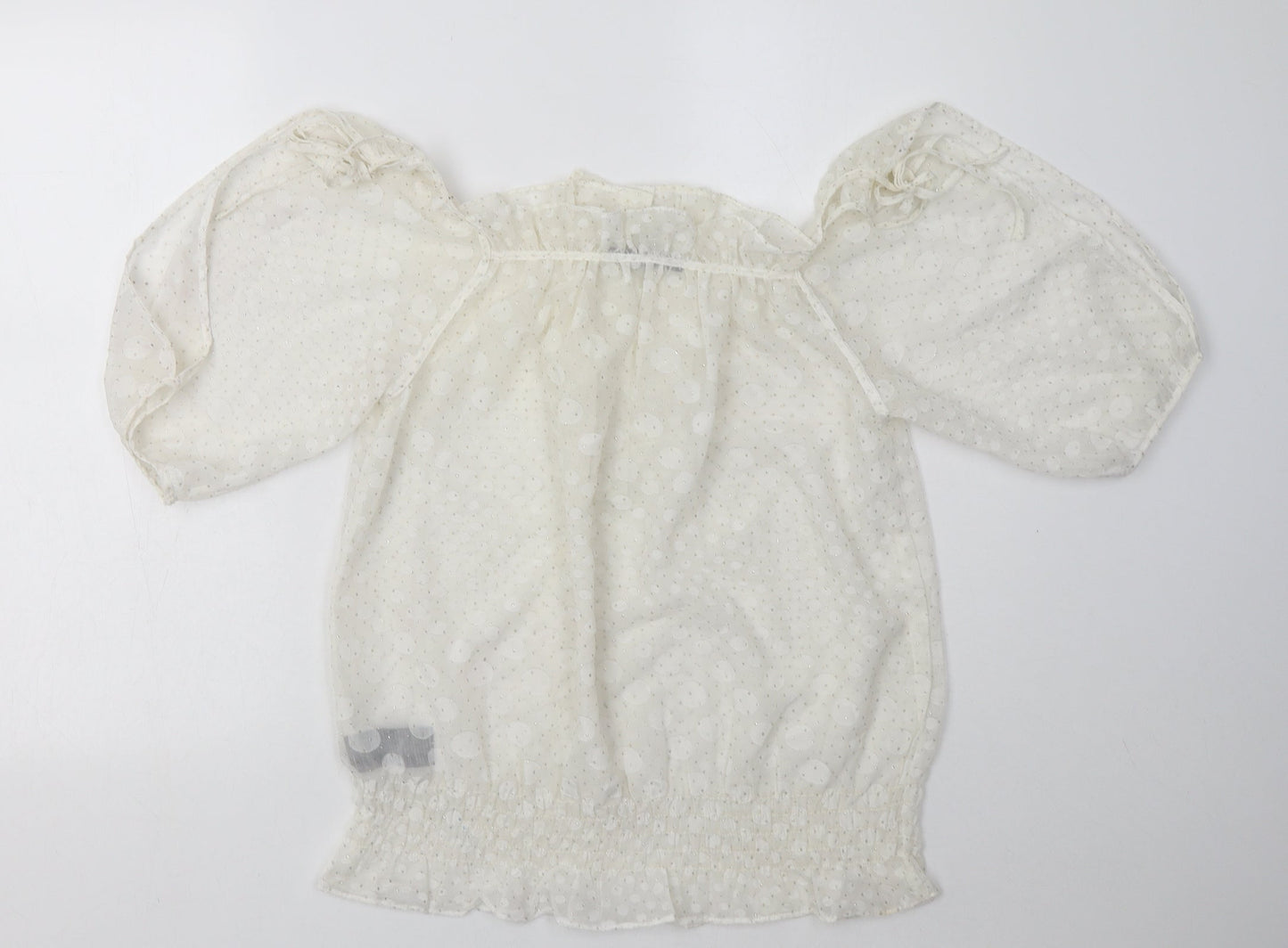 QED London Womens White Polka Dot Polyester Basic Blouse Size M Off the Shoulder