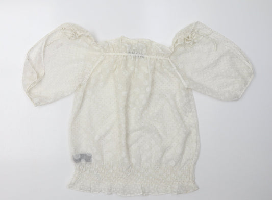 QED London Womens White Polka Dot Polyester Basic Blouse Size M Off the Shoulder