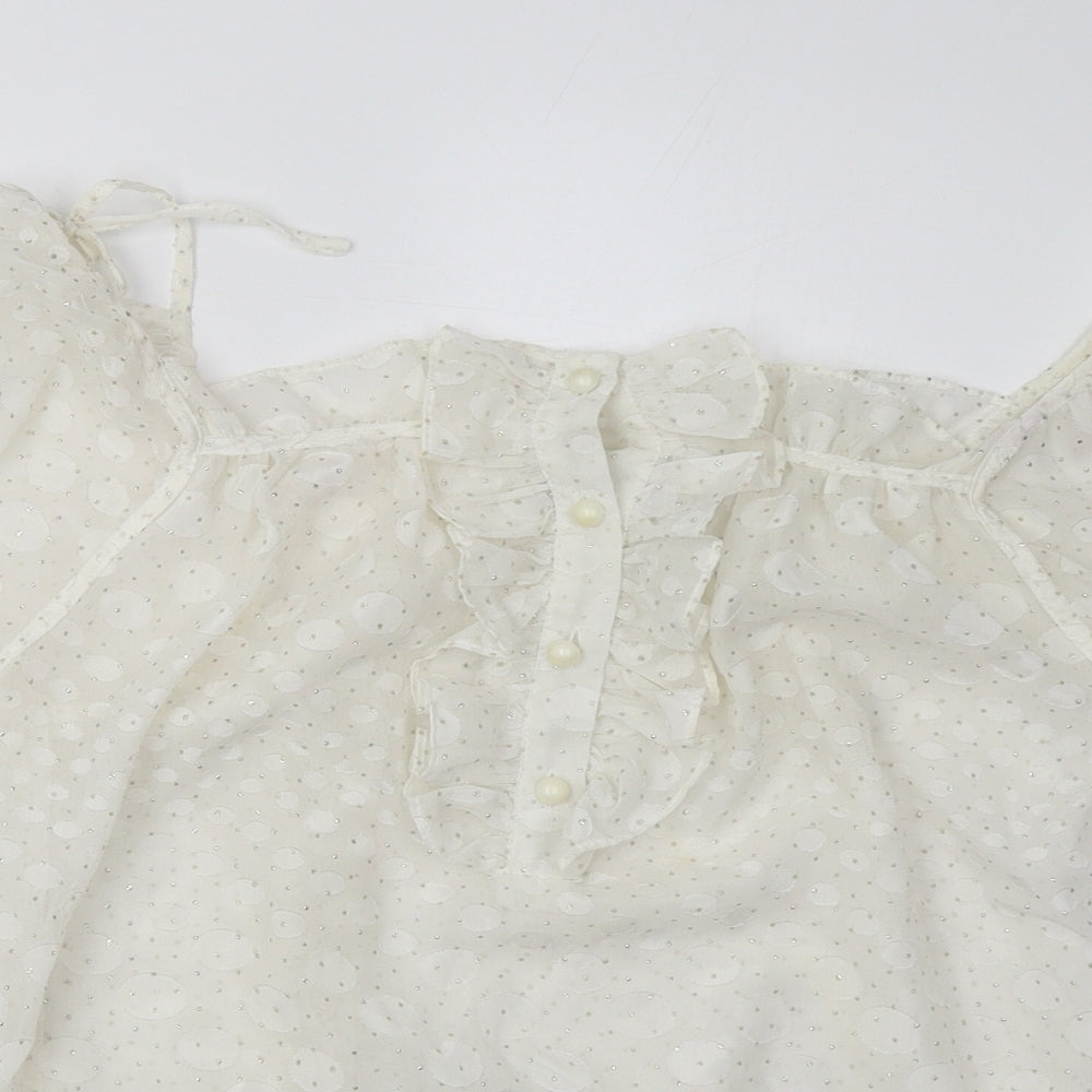 QED London Womens White Polka Dot Polyester Basic Blouse Size M Off the Shoulder