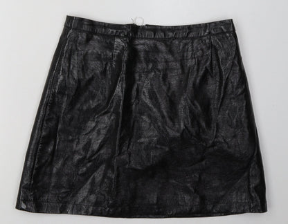 Primark Womens Black  Polyurethane A-Line Skirt Size 10   Zip