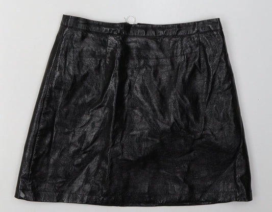 Primark Womens Black  Polyurethane A-Line Skirt Size 10   Zip