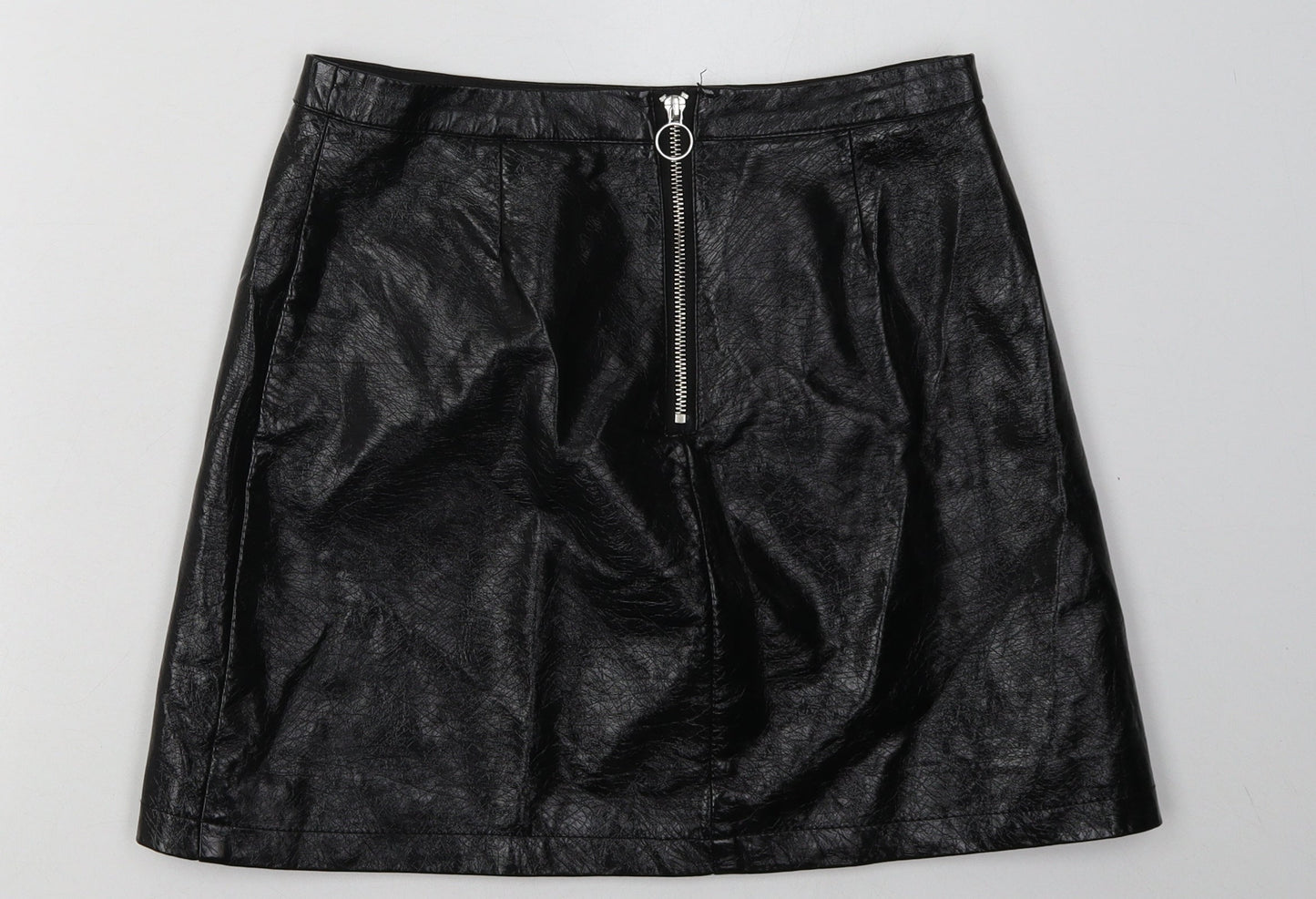 Primark Womens Black  Polyurethane A-Line Skirt Size 10   Zip