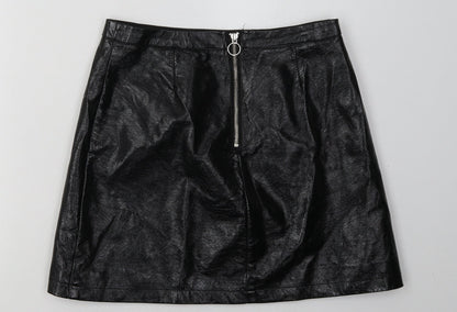 Primark Womens Black  Polyurethane A-Line Skirt Size 10   Zip