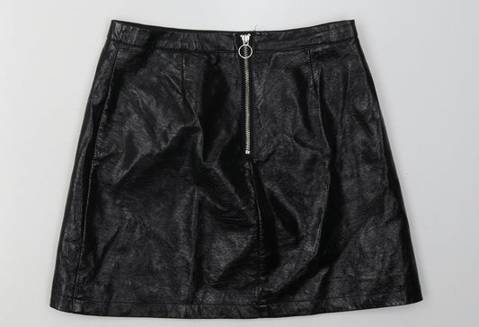 Primark Womens Black  Polyurethane A-Line Skirt Size 10   Zip