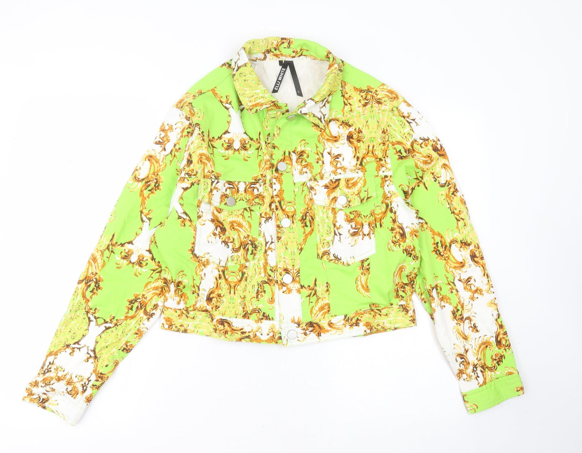 Additional front view of Elli White women’s green geometric jacket, size L, button