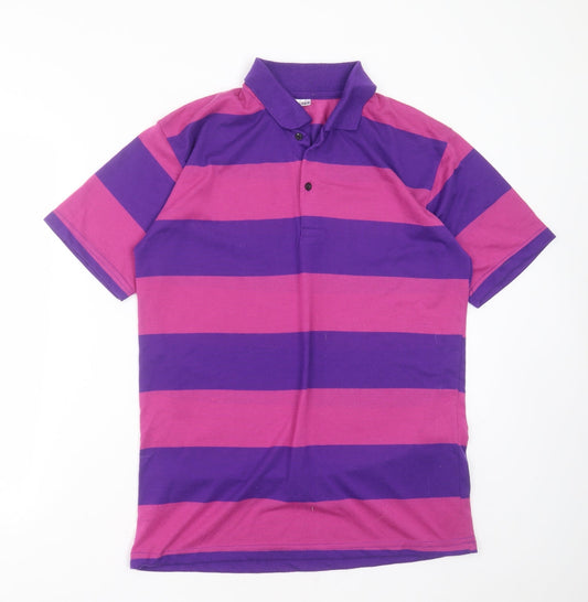 grapes Mens Purple Striped Cotton  Polo Size L Collared