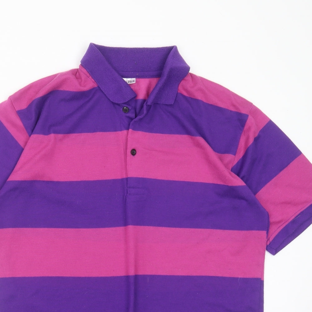 grapes Mens Purple Striped Cotton  Polo Size L Collared