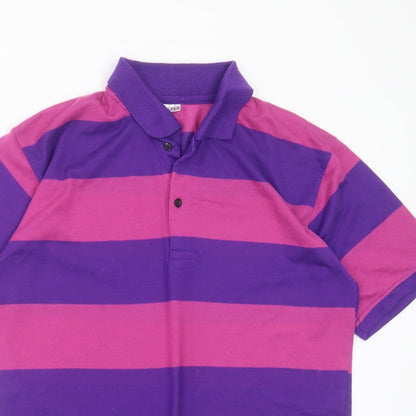 grapes Mens Purple Striped Cotton  Polo Size L Collared
