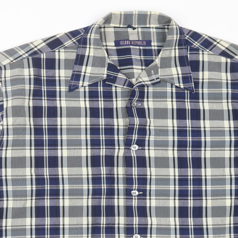 Mens UK Size M Island Republic Blue  Button-Up Long Sleeve Casual Shirt