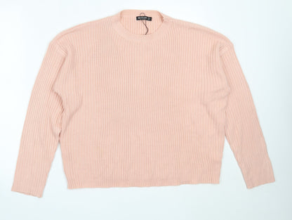 Nasty Gal Womens Pink Round Neck  Acrylic Pullover Jumper Size L