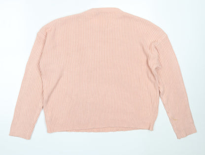 Nasty Gal Womens Pink Round Neck  Acrylic Pullover Jumper Size L