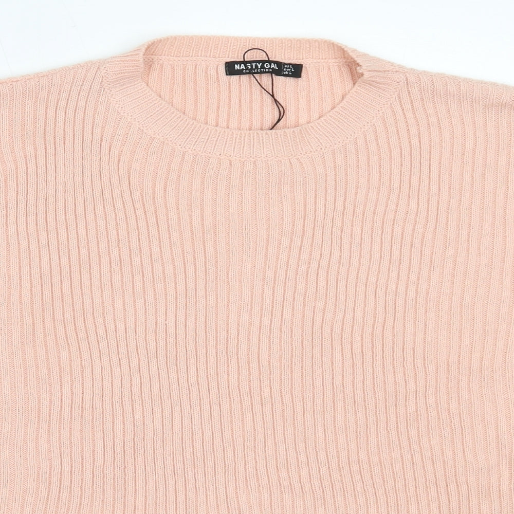 Nasty Gal Womens Pink Round Neck  Acrylic Pullover Jumper Size L