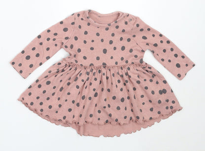 George Girls Pink Polka Dot Vinyl Fit & Flare  Size 3-6 Months  Round Neck