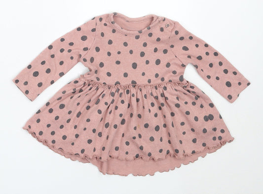 George Girls Pink Polka Dot Vinyl Fit & Flare  Size 3-6 Months  Round Neck