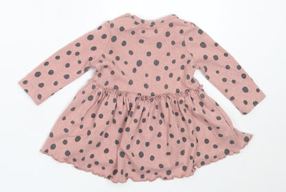 George Girls Pink Polka Dot Vinyl Fit & Flare  Size 3-6 Months  Round Neck