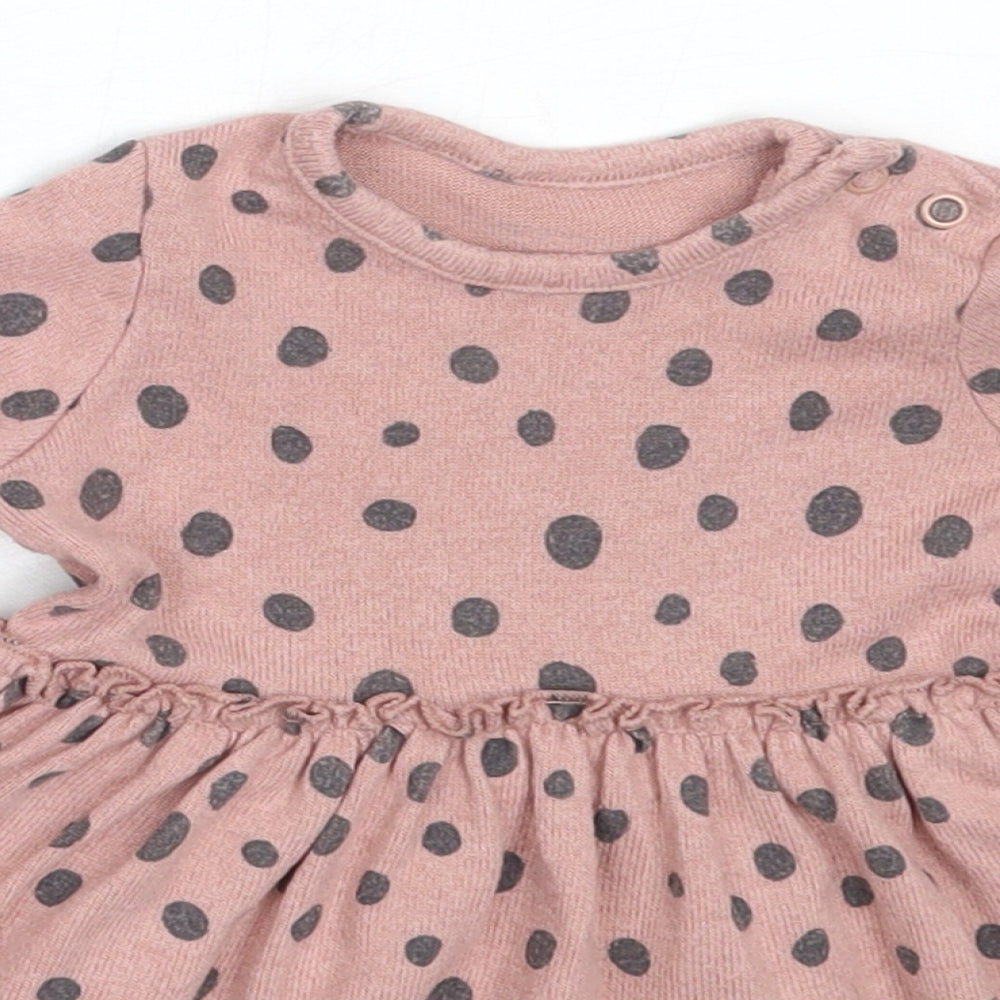 George Girls Pink Polka Dot Vinyl Fit & Flare  Size 3-6 Months  Round Neck