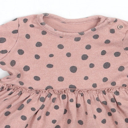 George Girls Pink Polka Dot Vinyl Fit & Flare  Size 3-6 Months  Round Neck