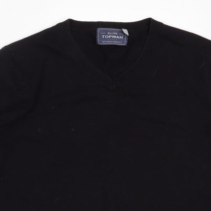 Topman Mens Blue V-Neck  Cotton Pullover Jumper Size S
