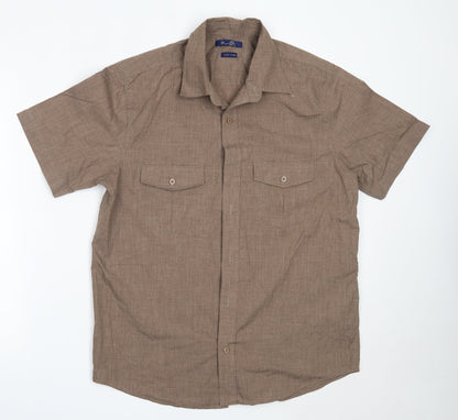 Mens UK Size M BHS Brown  Button-Up Short Sleeve Casual Shirt