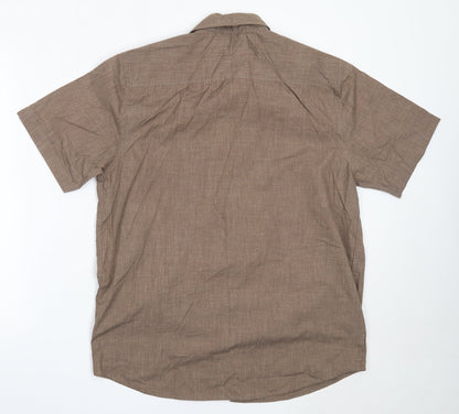 Mens UK Size M BHS Brown  Button-Up Short Sleeve Casual Shirt