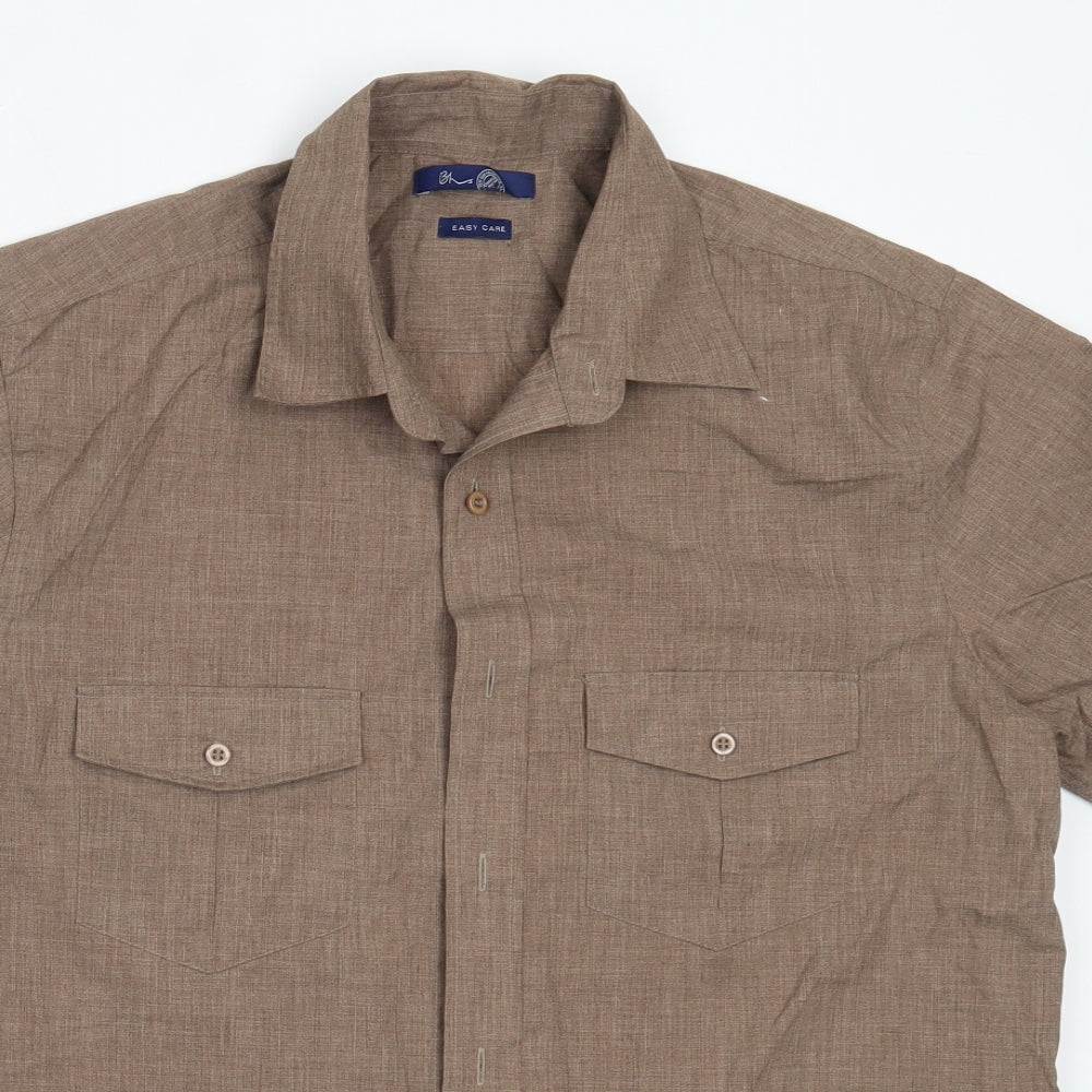 Mens UK Size M BHS Brown  Button-Up Short Sleeve Casual Shirt