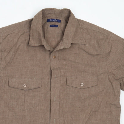 Mens UK Size M BHS Brown  Button-Up Short Sleeve Casual Shirt