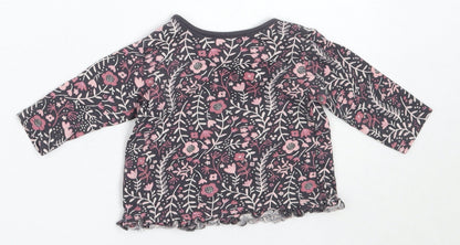 George Girls Grey Floral Cotton Basic T-Shirt Size 3-6 Months Round Neck