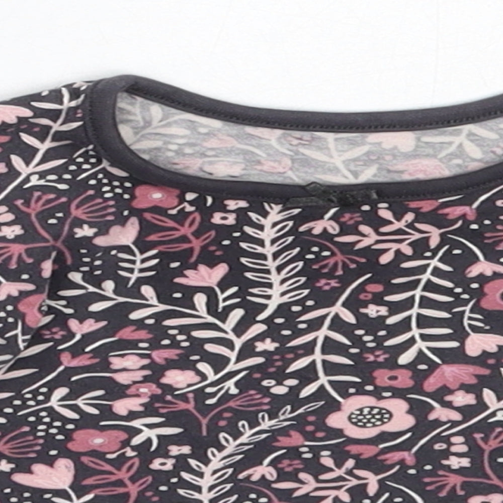 George Girls Grey Floral Cotton Basic T-Shirt Size 3-6 Months Round Neck