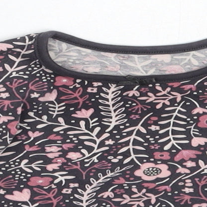 George Girls Grey Floral Cotton Basic T-Shirt Size 3-6 Months Round Neck