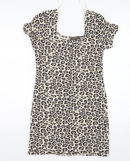 Primark Womens Multicoloured Animal Print Cotton Mini  Size 10  Round Neck