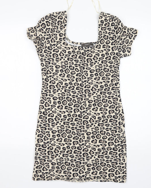 Primark Womens Multicoloured Animal Print Cotton Mini  Size 10  Round Neck