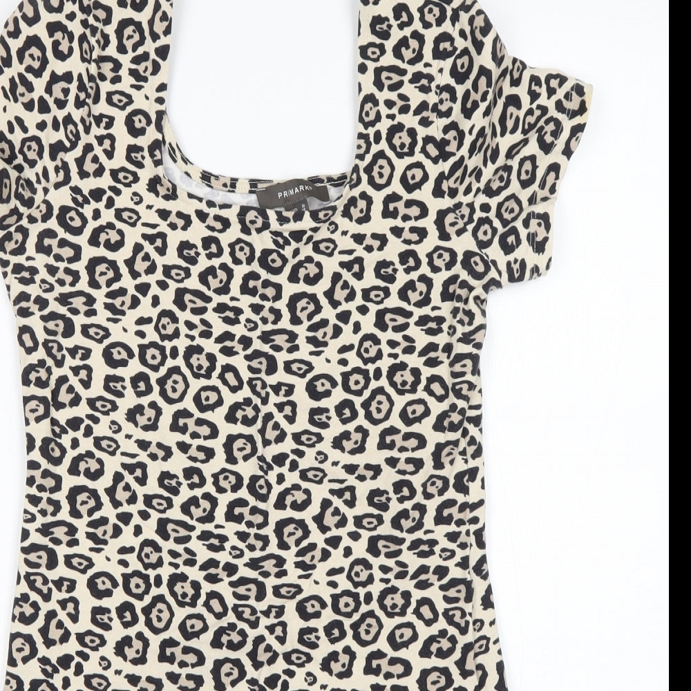 Primark Womens Multicoloured Animal Print Cotton Mini  Size 10  Round Neck