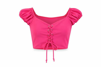 PRETTYLITTLETHING Womens Pink  Polyester Cropped Blouse Size 10 V-Neck