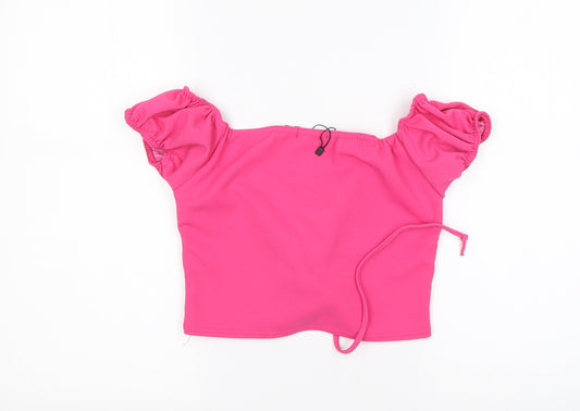 PRETTYLITTLETHING Womens Pink  Polyester Cropped Blouse Size 10 V-Neck