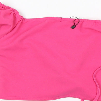 PRETTYLITTLETHING Womens Pink  Polyester Cropped Blouse Size 10 V-Neck