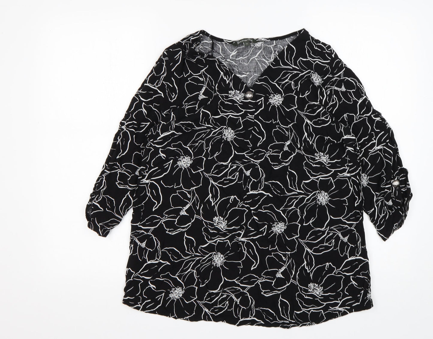 Bonmarché Womens Multicoloured Floral Viscose Basic Blouse Size 12 V-Neck