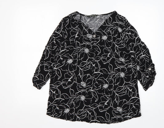 Bonmarché Womens Multicoloured Floral Viscose Basic Blouse Size 12 V-Neck