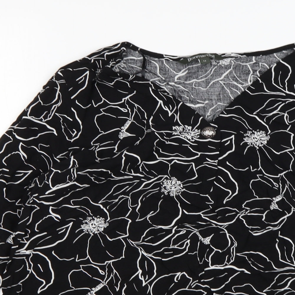 Bonmarché Womens Multicoloured Floral Viscose Basic Blouse Size 12 V-Neck
