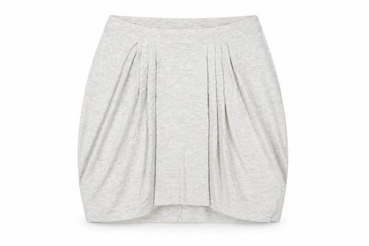 Front view of Bella Luxx women’s grey rayon mini skirt, size M