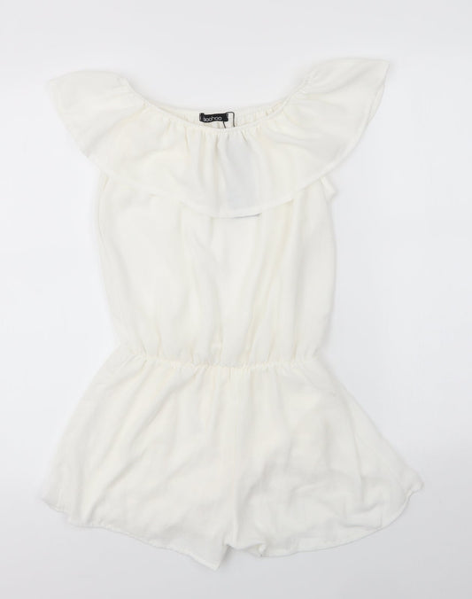 Boohoo Womens Ivory  Polyester Playsuit One-Piece Size M