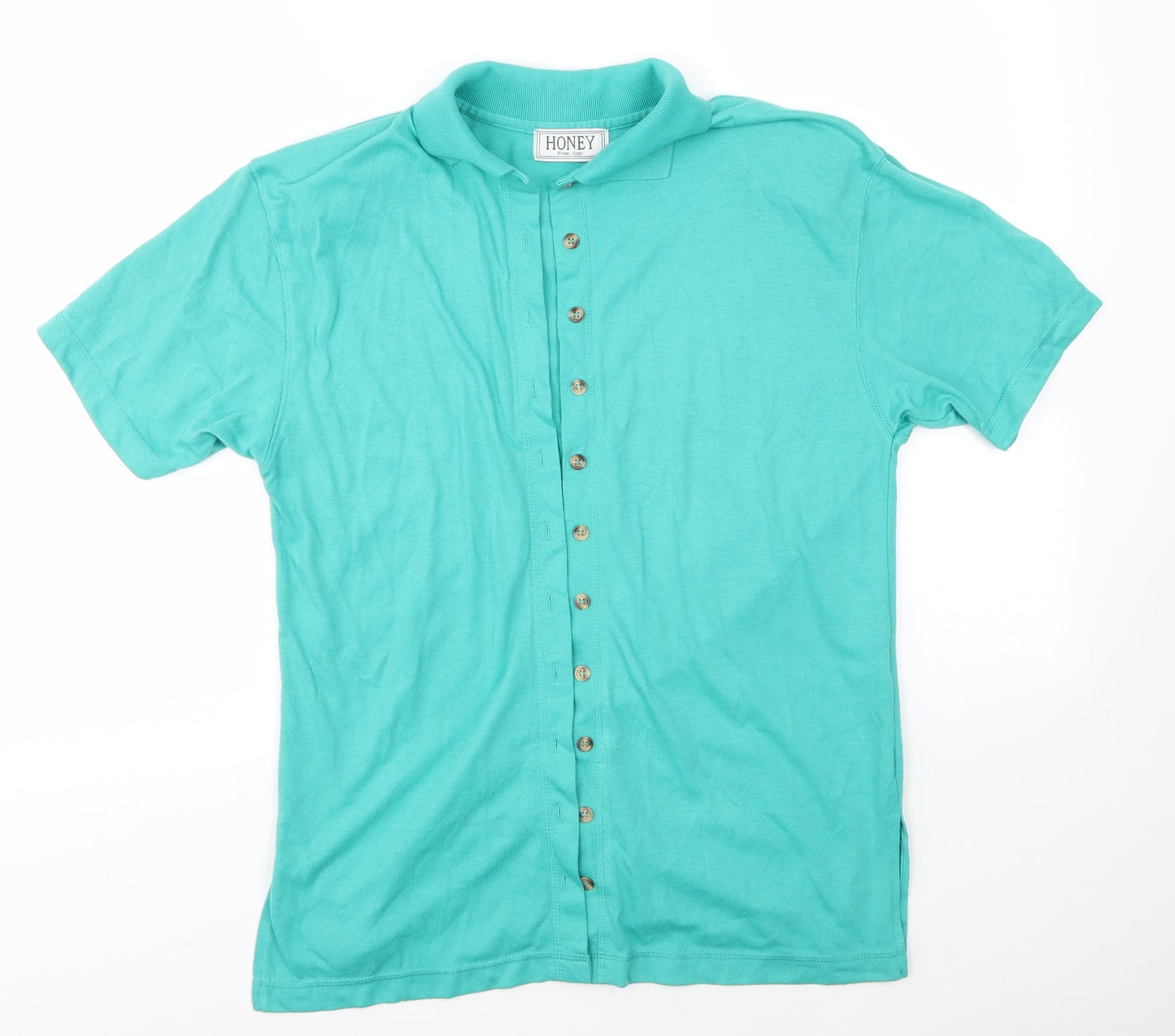 Womens UK Size M HONEY Green Basic Button-Up