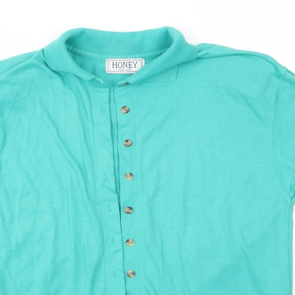 Womens UK Size M HONEY Green Basic Button-Up