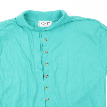 Womens UK Size M HONEY Green Basic Button-Up